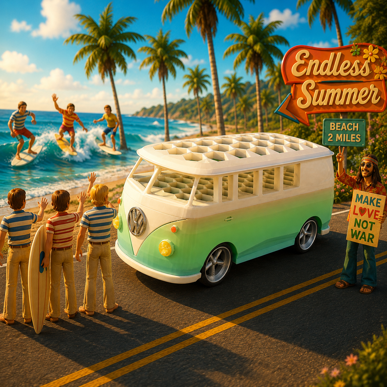VW Kombi Pennenbak (mint multicolor) - Colorfox